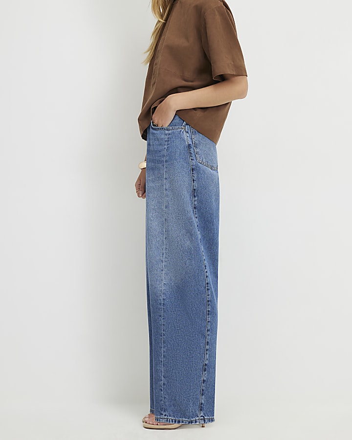 Blue Oversized Barrel Leg Jeans