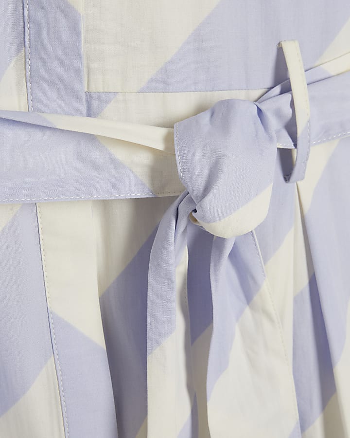 Blue Striped Midi Shirt Dress