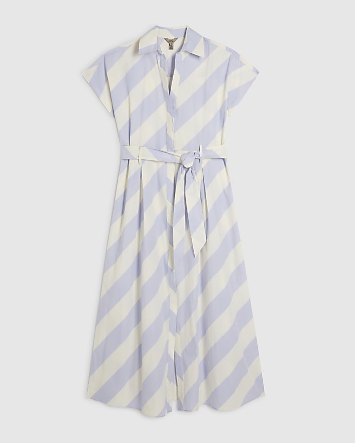 Blue Striped Midi Shirt Dress