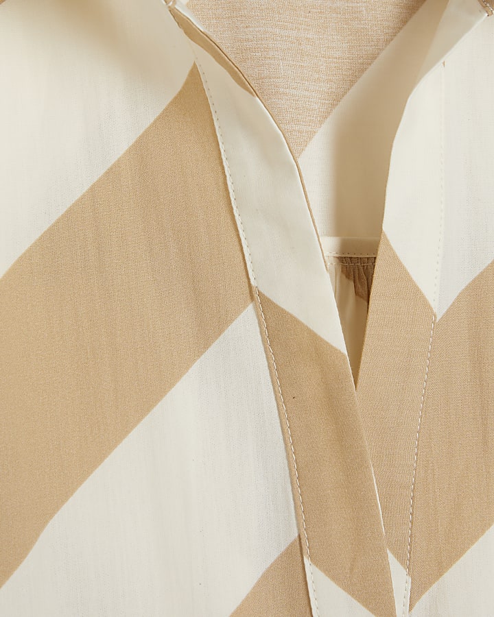 Beige Striped Midi Shirt Dress