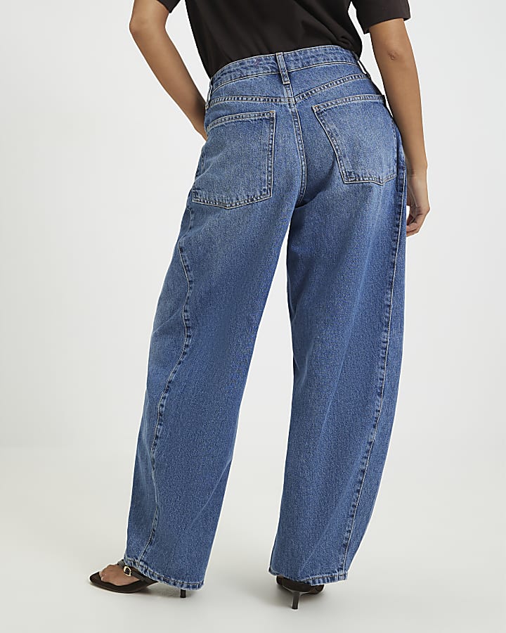 Petite Blue Oversized Barrel Leg Jeans