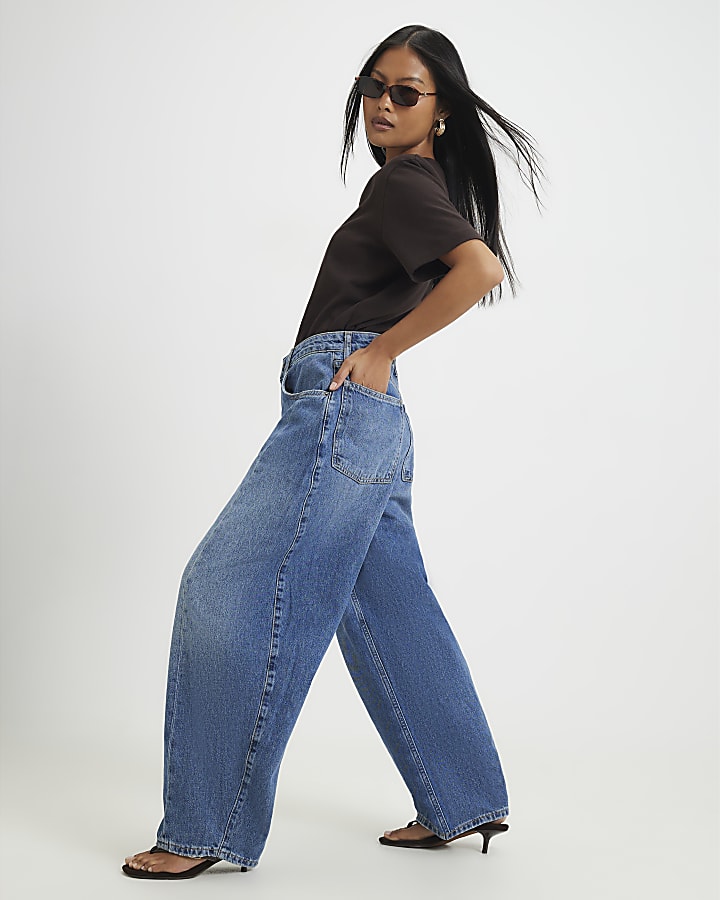 Petite Blue Oversized Barrel Leg Jeans