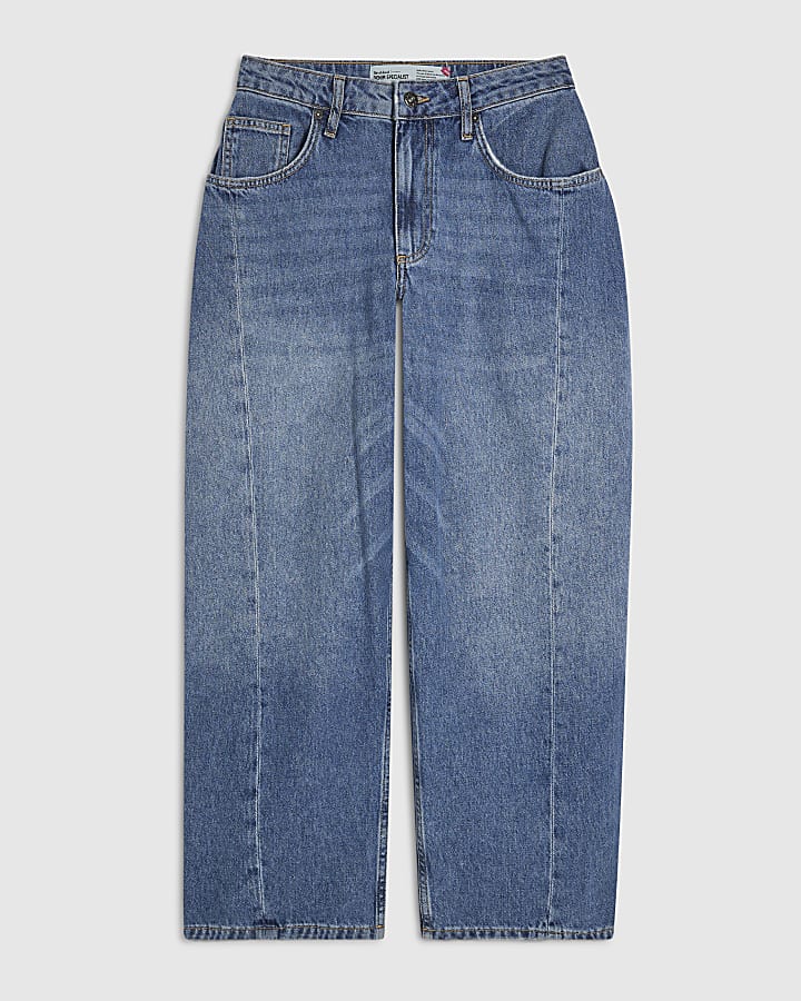 Petite Blue Oversized Barrel Leg Jeans