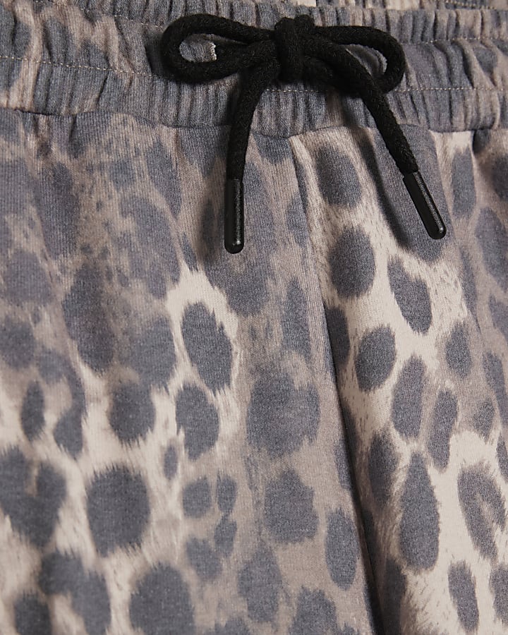 Beige Leopard Print Wide Leg Joggers