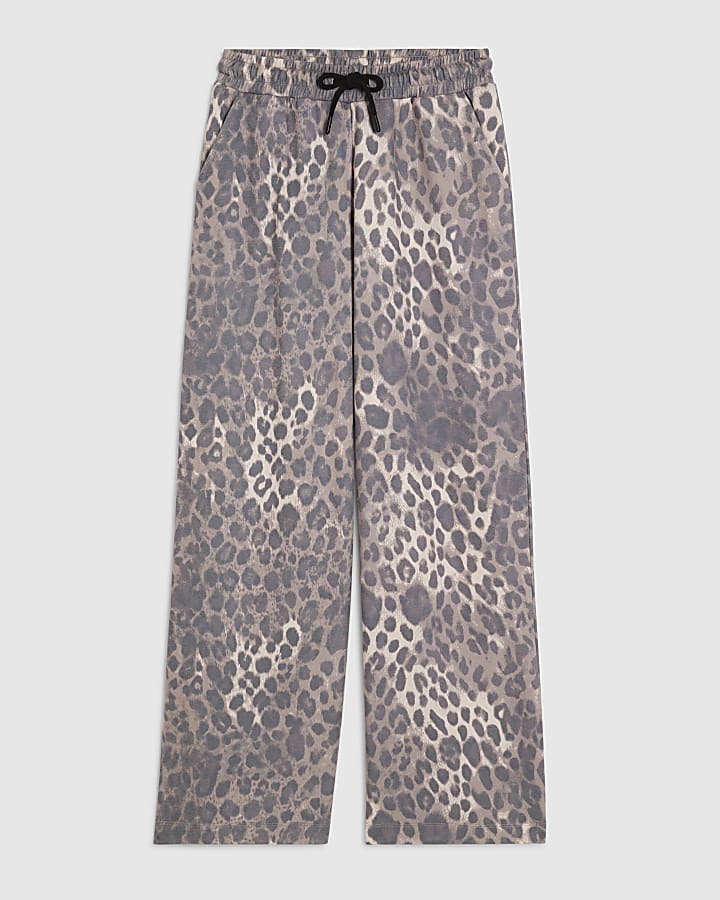 Beige Leopard Print Wide Leg Joggers