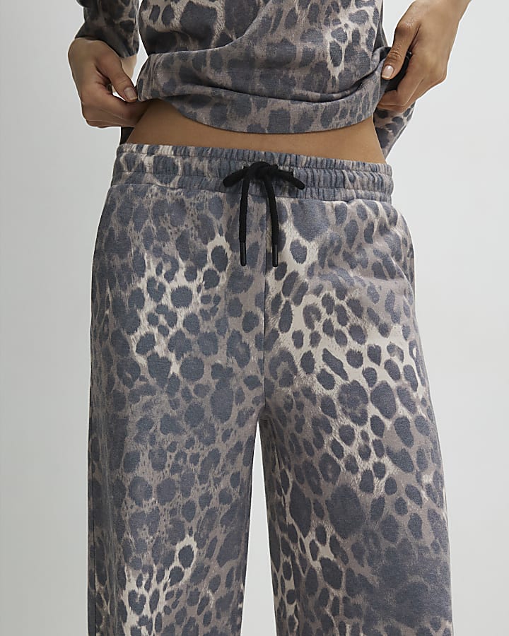 Beige Leopard Print Wide Leg Joggers