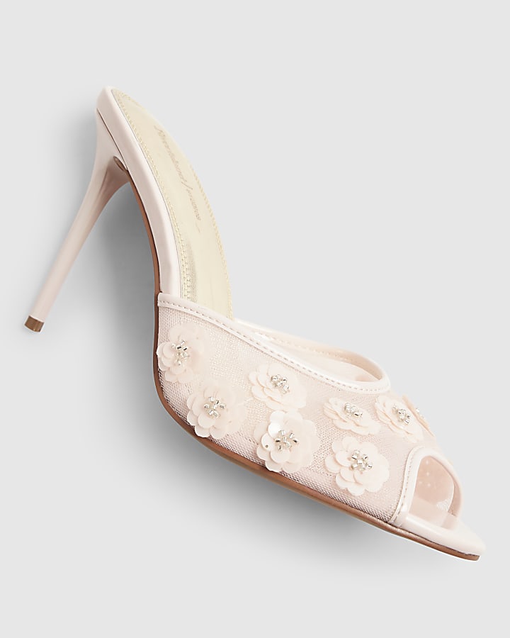 Pink Flower Mesh Mule Heels