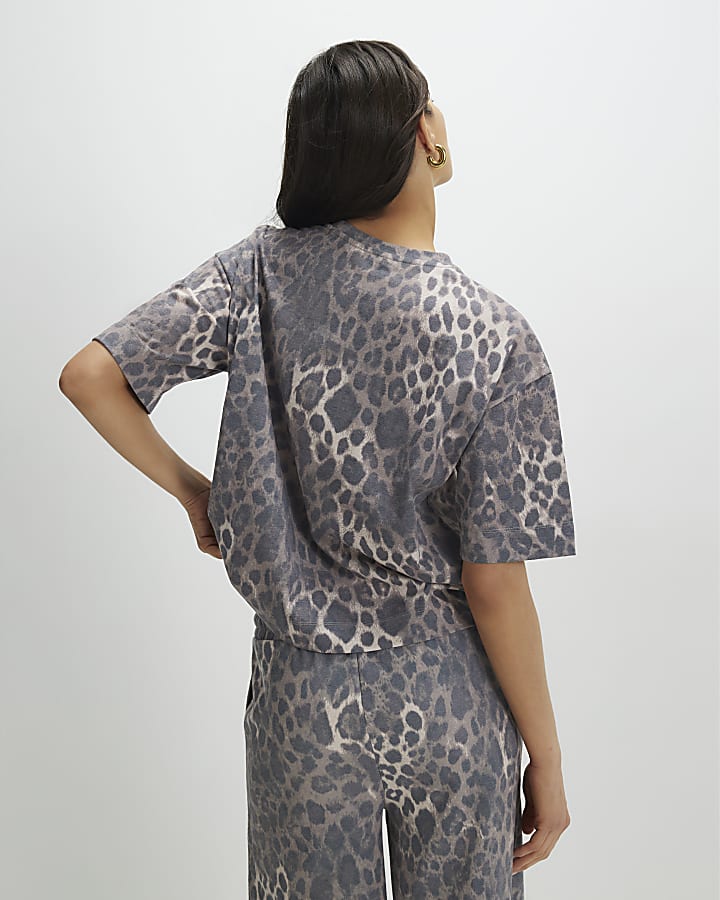 Beige Leopard Print Boxy T-Shirt