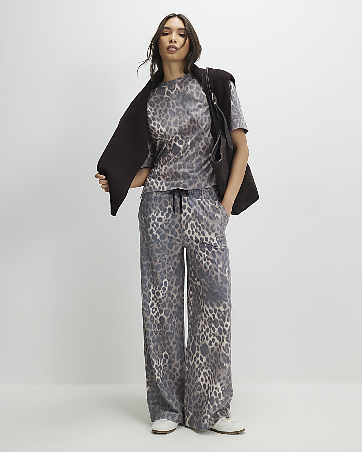 Beige Leopard Print Boxy T-Shirt