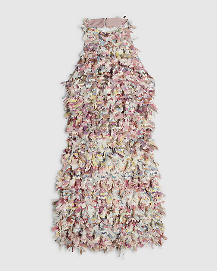 Pink Textured Confetti Halter Neck Mini Dress