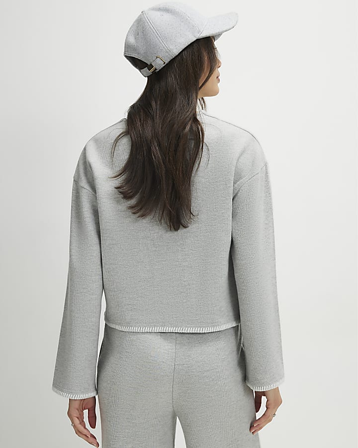 Grey Long Sleeve Cosy Whipstitch Cardigan