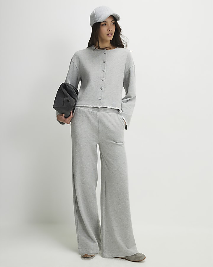 Grey Long Sleeve Cosy Whipstitch Cardigan