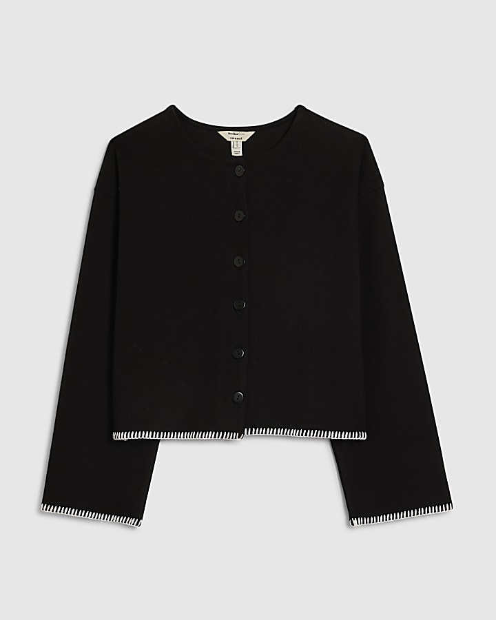 Black Long Sleeve Cosy Whipstitch Cardigan