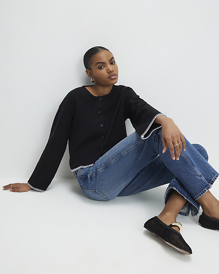 Black Long Sleeve Cosy Whipstitch Cardigan