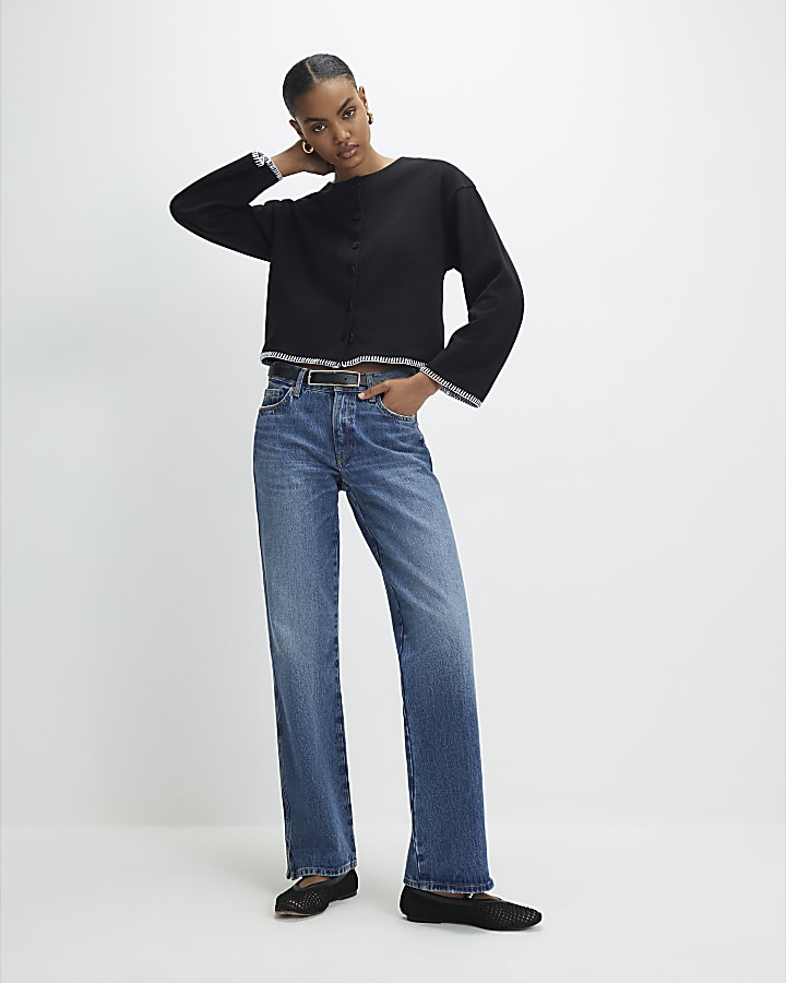 Black Long Sleeve Cosy Whipstitch Cardigan