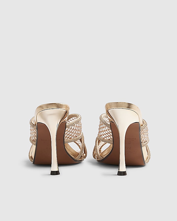Rose Gold Diamante Mesh Heeled Mules