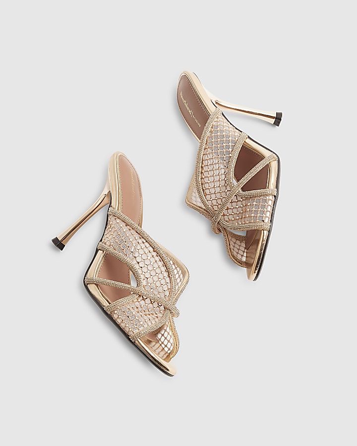 Rose Gold Diamante Mesh Heeled Mules