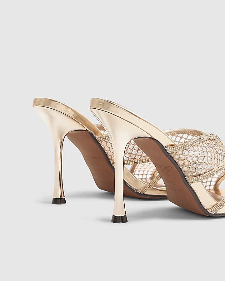 Rose Gold Diamante Mesh Heeled Mules