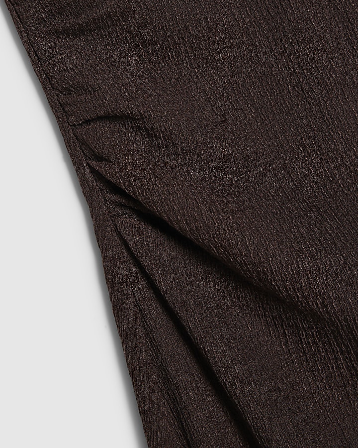 Brown Lace Trim Textured Maxi Dress