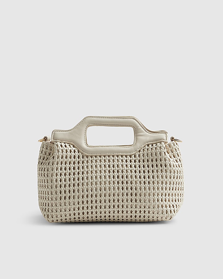 Cream Grab Handle Weave Tote Bag