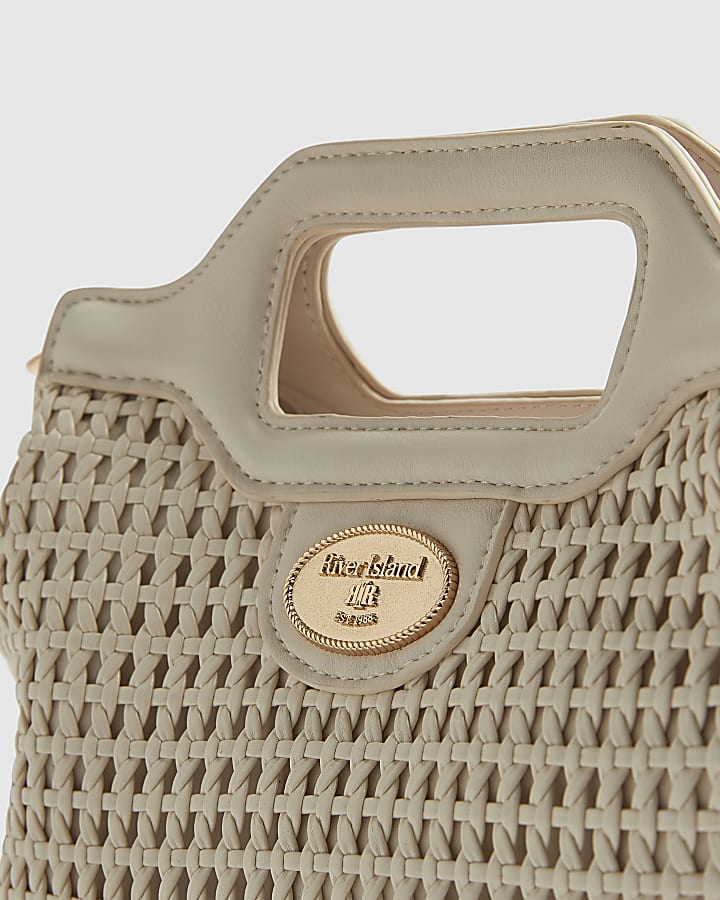 Cream Grab Handle Weave Tote Bag