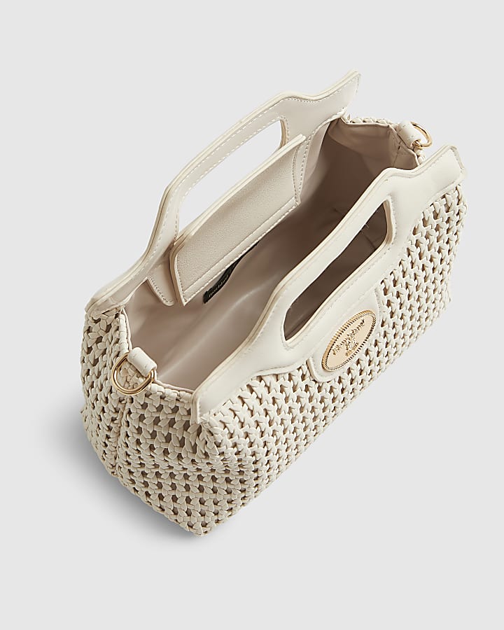 Cream Grab Handle Weave Tote Bag