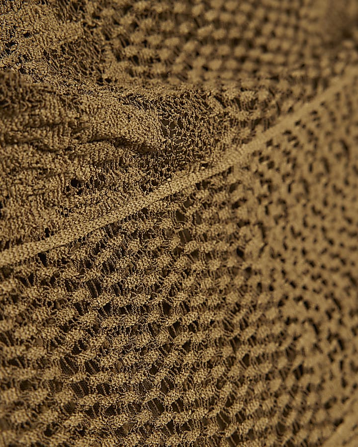 Petite Khaki Lace Off The Shoulder Top