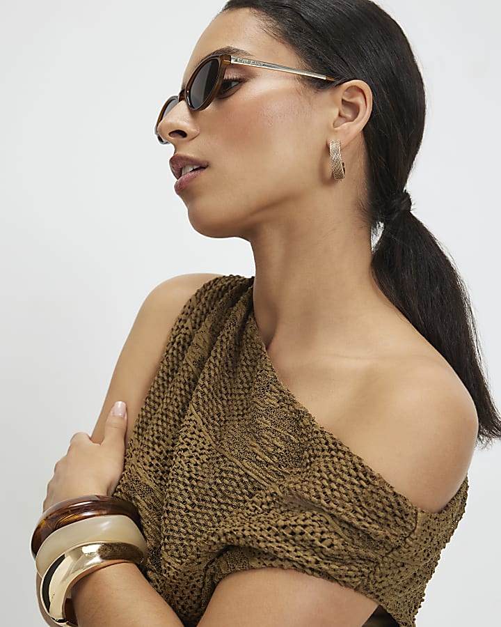 Petite Khaki Lace Off The Shoulder Top