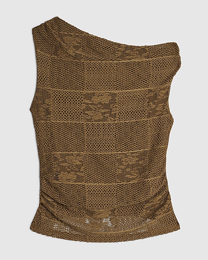 Petite Khaki Lace Off The Shoulder Top
