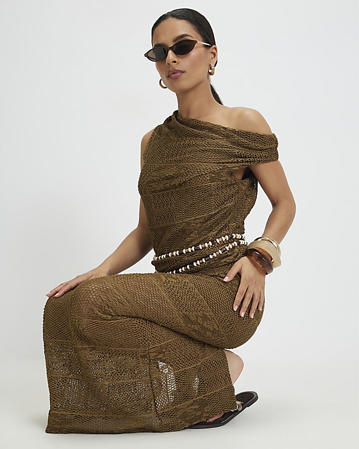Petite Khaki Lace Midi Skirt