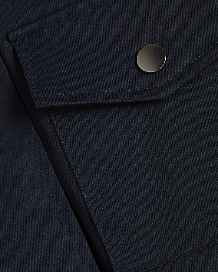 Navy Funnel Neck Tie Waist Bomber Jacket