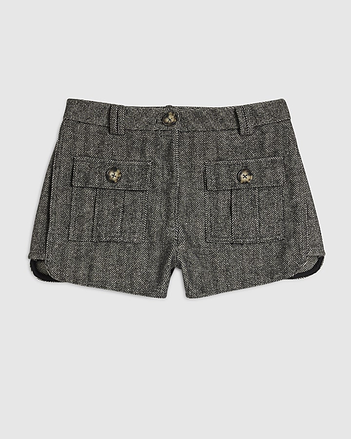 Grey Herringbone Micro Shorts