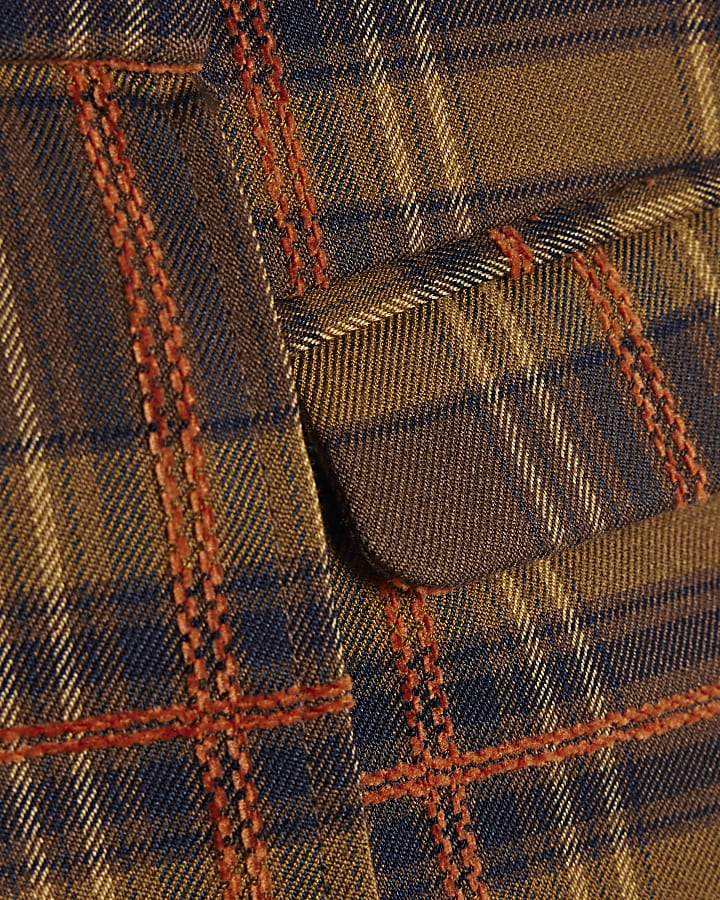 Brown Pleat Detail Check Skort
