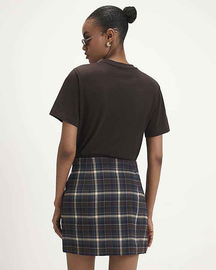 Blue Check A-line Mini Skirt