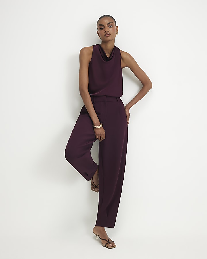 Red Pleat Detail Barrel Leg Trousers