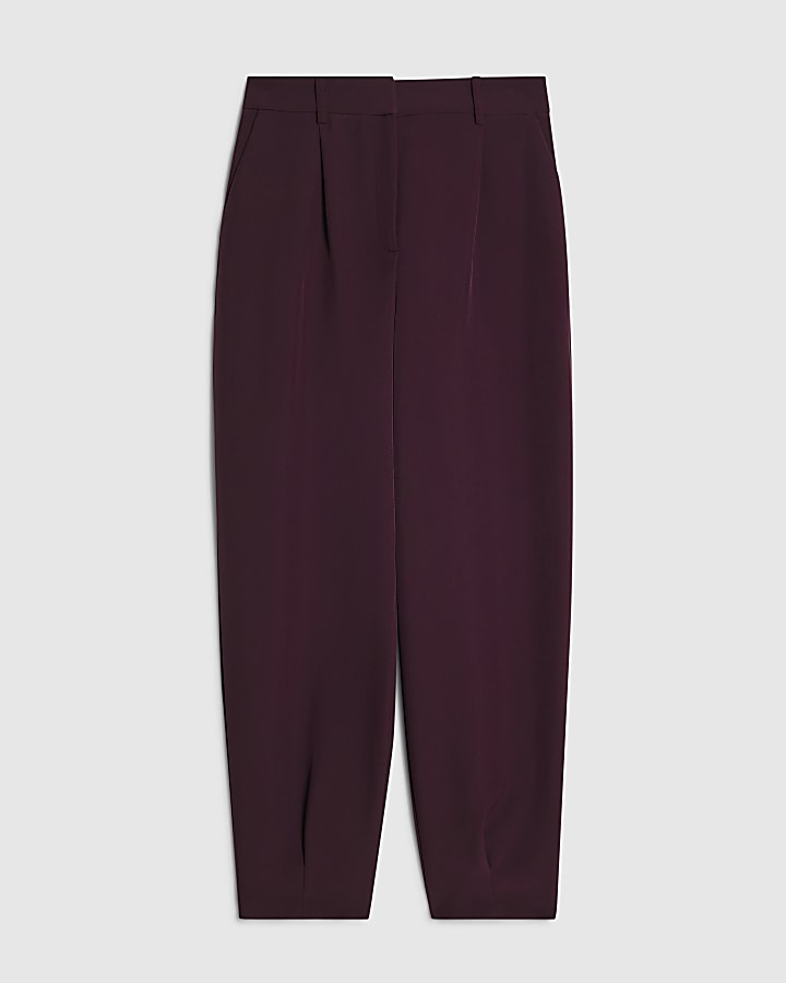Red Pleat Detail Barrel Leg Trousers