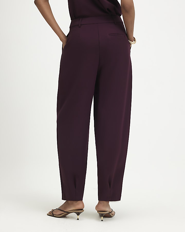 Red Pleat Detail Barrel Leg Trousers