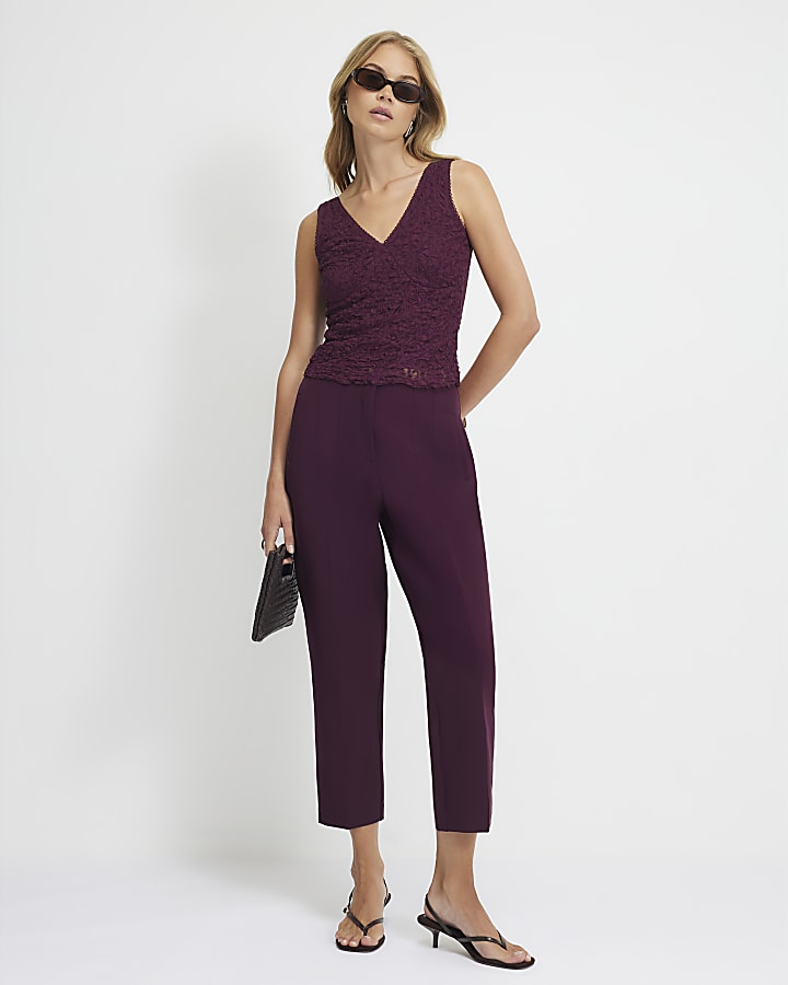 Purple High Waisted Cigarette Trousers