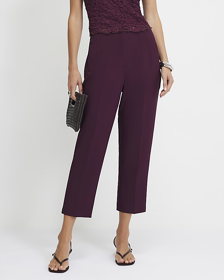 Purple High Waisted Cigarette Trousers