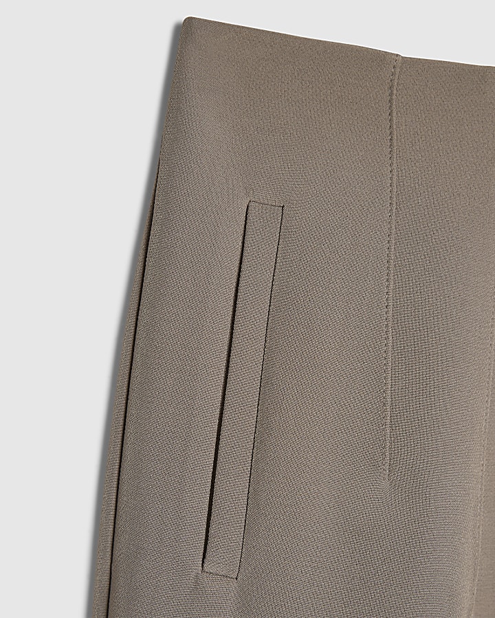 Beige High Waisted Cigarette Trousers