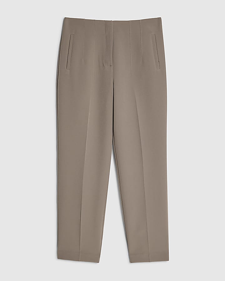 Beige High Waisted Cigarette Trousers