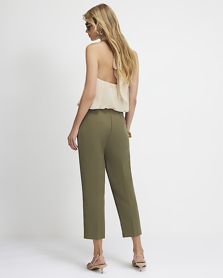 Khaki High Waisted Cigarette Trousers