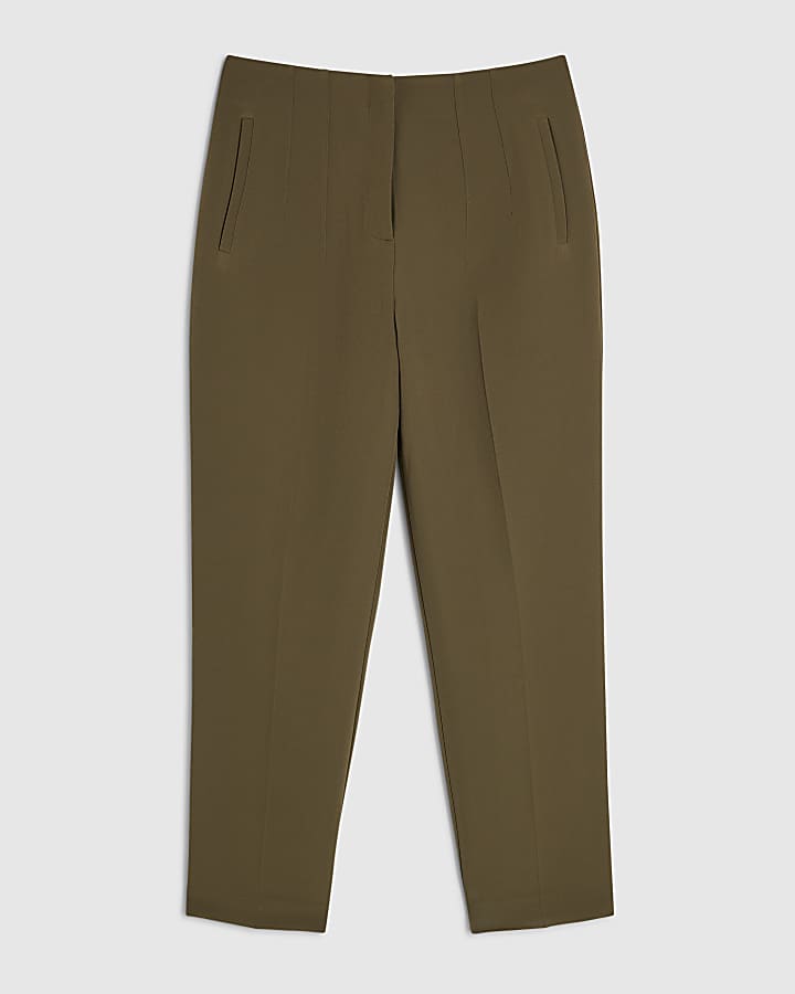 Khaki High Waisted Cigarette Trousers
