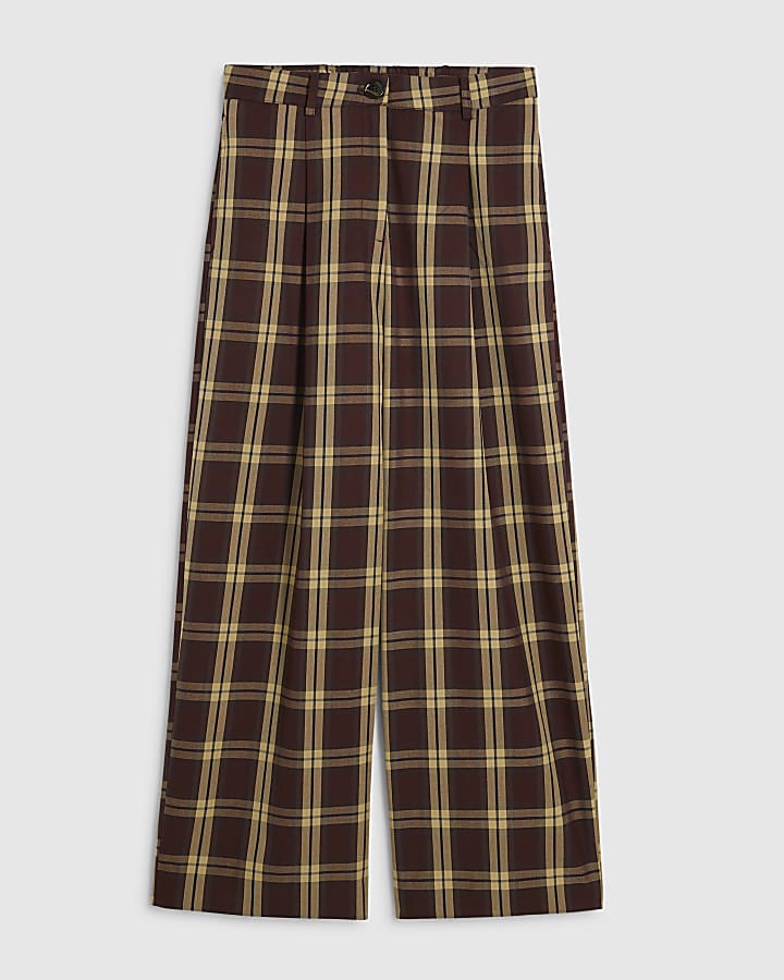 Red Check Wide Leg Trousers