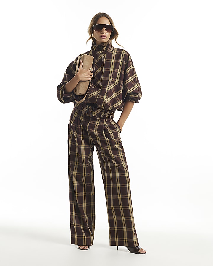Red Check Wide Leg Trousers