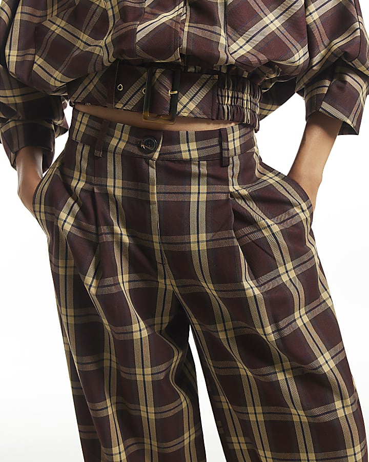 Red Check Wide Leg Trousers
