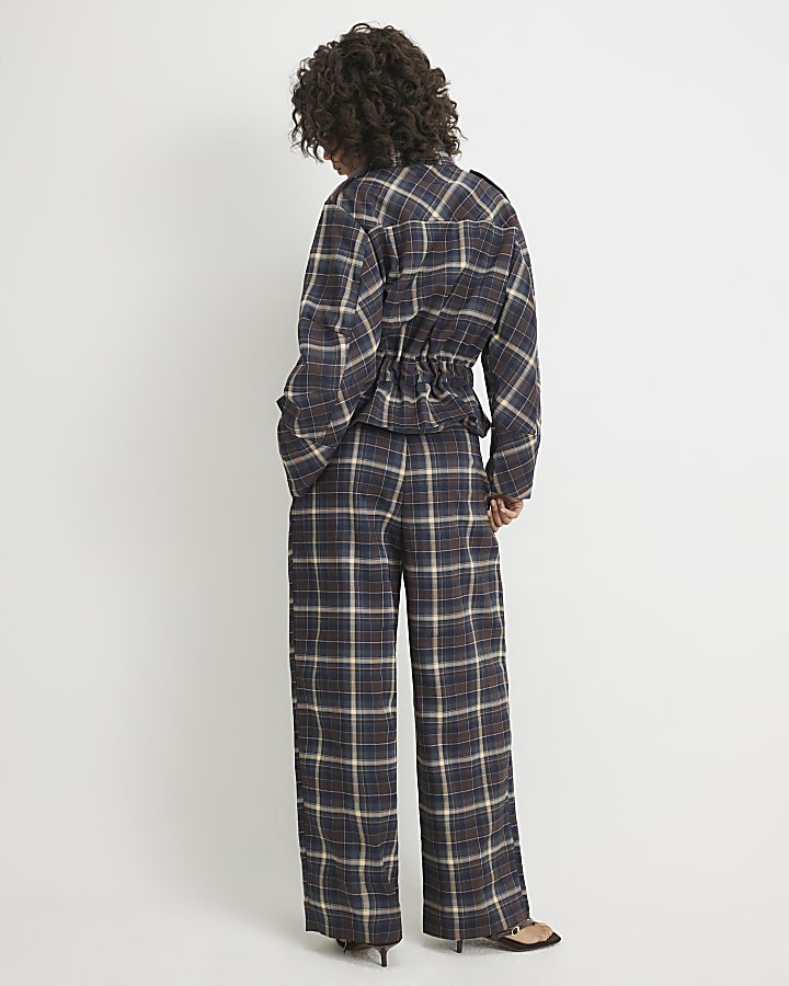 Blue Check Wide Leg Trousers