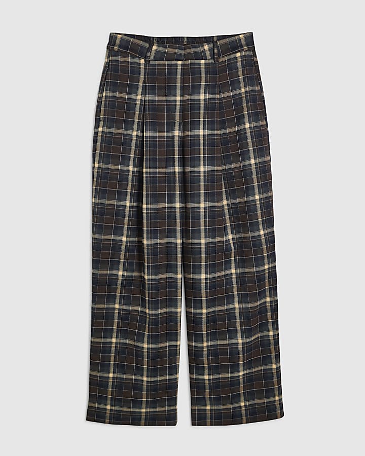 Blue Check Wide Leg Trousers