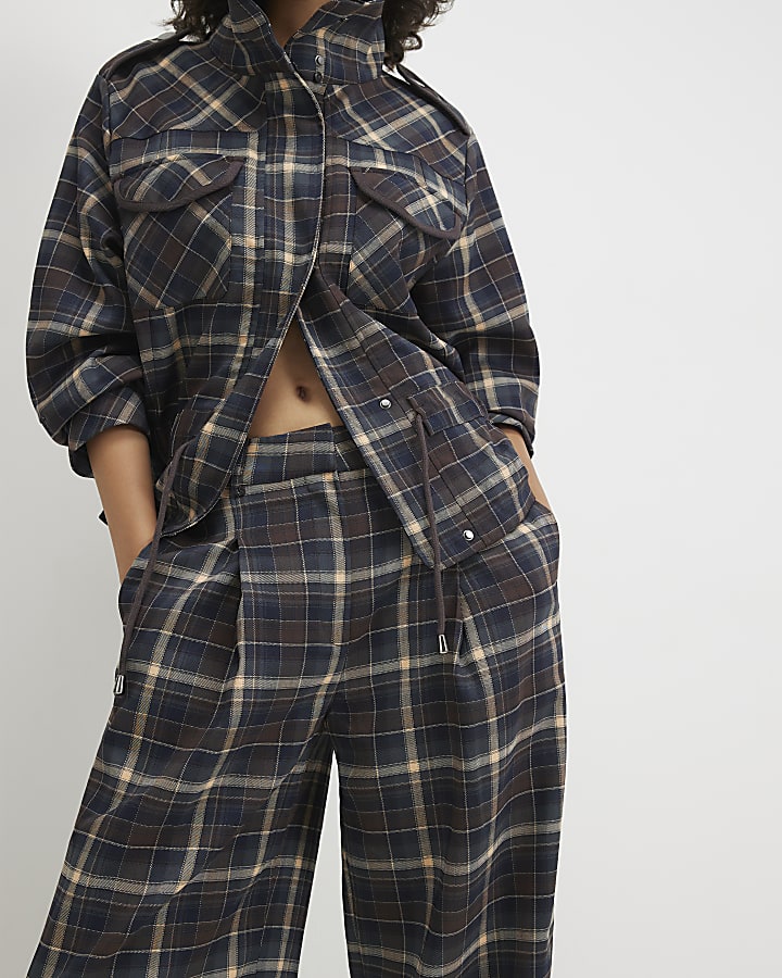 Blue Check Wide Leg Trousers