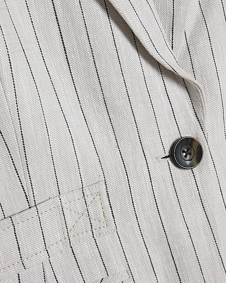 Cream Linen Blend Stripe Short Sleeve Blazer